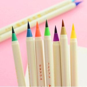 12 Stks/partij Leuke Kawaii Soft Multi-color Pen Platina Kalligrafie Borstels Plastic Hand Schrijven Borstel Voor Kinderen Korea Stationaire