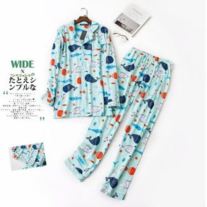 Spring and Autumn Long-sleeved Trousers Suits for Couples Homewear Knitted Men&#39;s and Women&#39;s Cotton Pajamas for Couple