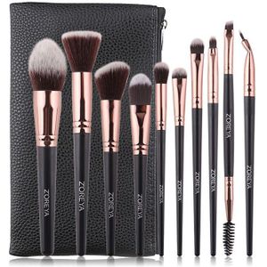 Zoreya Foundation Make-Up Kwasten Soft Synthetisch Haar Zwart Wenkbrauw Wimper Highlighter Borstel Set 10Pcs Black Cosmetische Kit