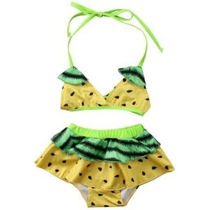 Leuke Peuter Baby Meisje Bloemen Badmode Fruit Badpak Halter Bandage Bikini Set Hoge Taille Badpak Peuter Backless Biquini