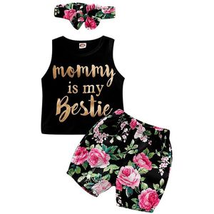 Peuter Baby Meisje Kleding Brief Vest Tops + Bloemenprint Shorts + Hoofdbanden Set Outfit Kinderkleding Детская Одежда мальчики