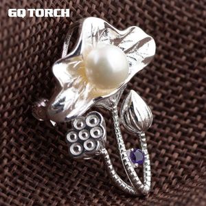 Echte Zoetwater Parel Broche Echt 925 Sterling Zilveren Sieraden Voor Vrouwen Lotus Seedpod