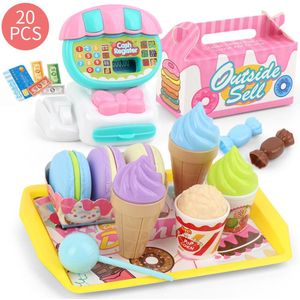 Kuulee Kinderen Mini Supermarkt Kassa Speelgoed Set 22 PCS Dessert Fruit Winkelwagentje Speelgoed Kunststoffen Full color