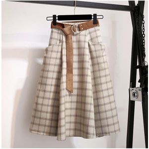 Plaid Vintage Warme Dikke Winter Hoge Taille Vrouwen Rokken Vrouwelijke Herfst Plus Size A-lijn Lange Meisjes Rok Bruin rok