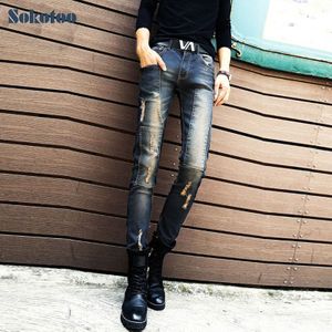 Sokotoo herenmode gaten patch ripped skinny jeans Man slanke denim potlood broek Koreaanse stijl lange broek