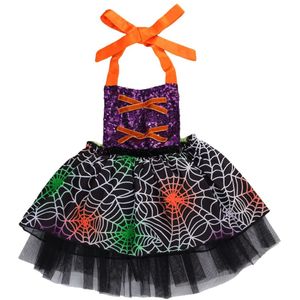 Focusnorm Halloween Baby Meisjes Custom Romper Dress Lovertjes Lace Print Mouwloze Riem Tutu Zonnejurk Jumpsuits