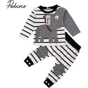Brand Peuter Baby Kind Kids Baby Jongen Meisje Tops Cartoon Olifant Shirt Broek 2 Stuks Outfits Set Patchwork kleding 1-6T