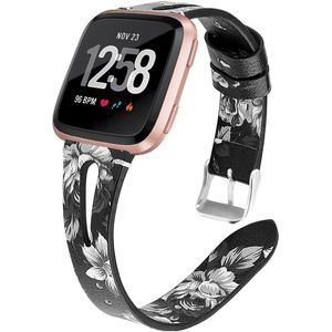 Voor Fitbit Versa Band Lederen Bloem Patroon Vervanging Polsband Bands Horlogeband Strap Accessoires Smart Horloge Band Armband