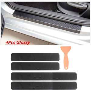 4 Stks/set Auto Dorpel Instaplijsten Panel Protector Stickers 3D Carbon Fiber Zwart Auto Instaplijsten Protector sticker