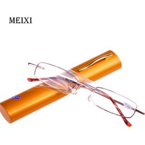 Etui Carry Mannen Vrouwen Leesbril Ultra Licht Aluminium Frame Hars Lens Unisex Eyewear + 1 + 1.5 + 2 + 2.5 + 3 + 3.5 + 4