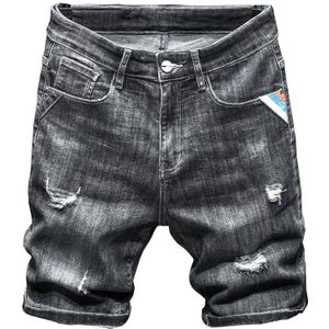 Zomer Mannen Zwart En Grijs Ripped Denim Shorts Klassieke Stijl Mode Casual Stretch Slim Korte Jeans Mannelijke