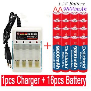 100% 1.5V Oplaadbare Aa Batterij 9800 Mah Alkaline Batterijen Voor Klok Speelgoed Zaklamp Afstandsbediening Camera Batterij + lader