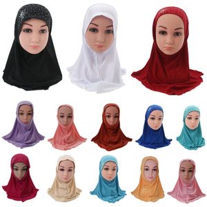 12PCS Childern Kinderen Meisjes Islamitische Moslim Tulband School Strass Hoofddeksels Arabische Ramadan Hoofddoek Bonnet Mutsen Willekeurige Kleuren