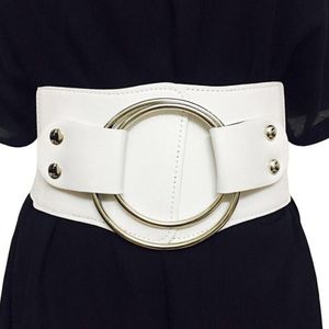 Vintage Brede Taille Elastische Riemen Voor Vrouwen Stretchy Corset Tailleband Holle Metalen Grote Ring Vrouwen Riem Overdrijven Buikband