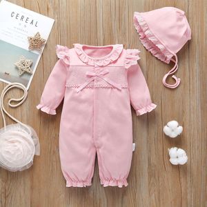 Pasgeboren Baby Meisje Kleding Kant Bloemen Jumpsuits & Hoeden Kleding Sets Prinses Meisjes Footies voor Herfst Baby Body suits a1