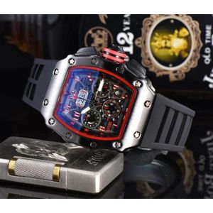 Mannen Automatische Horloge Top Brand Luxe Heren Vierkante Horloges Auto Datum Week Red Quartz Horloge Mannelijke Klok Siliconen band