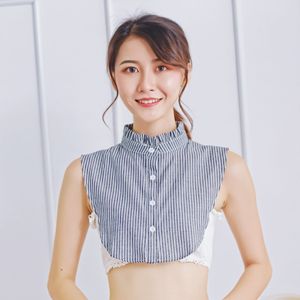 Linbaiway Blauwe Strepen Afneembare Stand Nep Kraag Voor Vrouwen Button Down Valse Kraag Vrouwelijke Verwijderbare Half Shirt Blouse Decor