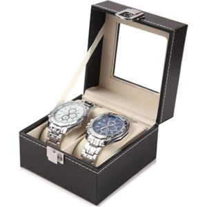 Zwart Lederen Horloge Armband Opbergdoos Transparant Glas Zichtbaar Sieraden Kistje Horloge Verpakking en Afwerking Case