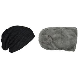 JHD-2x Mannen Slouchy Lange Beanie Knit Cap Voor Zomer Winter Oversize Zwart & Grijs