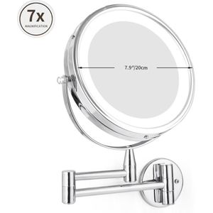 Badkamer Led Make-Up Spiegel 1X/3X 5X 7x Vergroting Wandmontage Verstelbare Arm Spiegel Dual Arm Extend 2-gezicht Cosmetische Spiegel