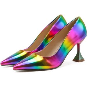 Genshuo Vreemde Hakken Vrouwen Schoenen Hoge Hakken Puntschoen Ondiepe Pumps Maat 35-41 Multi Kleur Party Dress schoenen Voor Vrouw