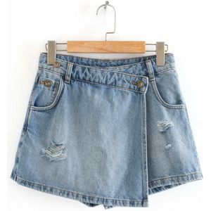 Vrouwen Vintage Zakken Gebroken Gat Leisure Shorts Rokken Dames Casual Slim Rits Shorts Chic Pantalone Cortos P810