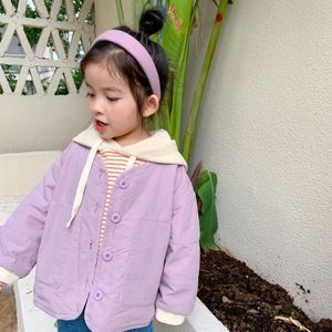 Herfst Koreaanse Stijl Mode Meisjes Dunne Gewatteerde Effen Kleur Jassen Kinderen Jongens Grote Zakken Losse Outwears