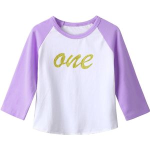 Oyolan Baby Baby Meisjes Shirt Pasgeboren 1st Verjaardag Raglanmouwen Modieuze Glitter Brief Een Gedrukt Zachte Katoenen Shirt Tops