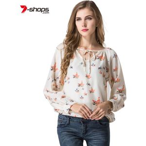 Aecu Vrouwen Herfst Chiffon Blouses Dames Bloemenprint Vrouwelijke Blouse Lange Mouw V-hals Blusas Femme Plus Size Tops Blouse