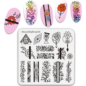 Beautybigbang Vierkante Nail Stempelen Platen Bloemen Nail Art Stempel Plaat Stencil Diy Nail Art Template Rvs Tool
