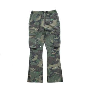 Hip-Hop Verontruste Camouflage Splash Flared Broek Mannen En Vrouwen Zakken Trekkoord Losse Cargo Broek Streetwear Baggy Broek