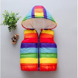 Herfst Winter Warm Kids Jongens Vesten Regenboog Gestreepte Hooded Kinderen Meisjes Mouwloze Jassen Licht Leuke Casual Kinderen Jassen 12M -5T