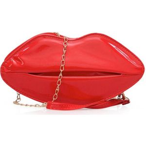 Vrouwen Rode Lippen Clutch Bag Pu Lederen Ketting Schoudertas Dames Bolsa Avondtasje Lippen Vorm Purse
