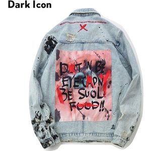 DARK ICOON Graffiti Applicaties Hip Hop Jeans Jas Mannen Herfst Wassen Materiaal Denim Jassen voor Mannen Casual Jassen