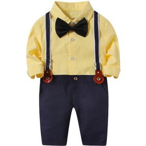 Baby Baby Boy Gentleman Kleding Set Lange Mouw Formele Pak Peuter Shirt met Strikje + Jarretel Broek Pasgeboren Jongens outfits