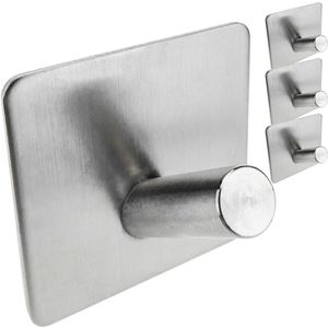 Primematik-Rvs Muur Kapstok. Kleerhanger En Handdoekenrek Met 1 Haak Geneigd 4-Pack