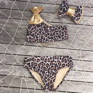 3Pcs Kids Baby Kinderen Meisjes Zwemmen Een Schouder Luipaard Print Boog Leuke Bikini Set Badmode Badpak Badpak Beachwear