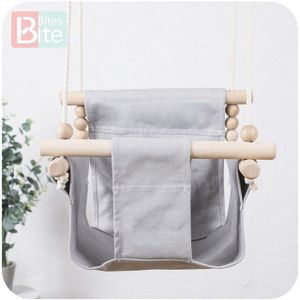 Baby Canvas Schommel Stoel Opknoping Hout Kinderen Kleuterschool Speelgoed Buiten Indoor Kleine Mand Beige Swingende Schommelstoel Baby Speelgoed