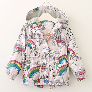 Herfst Koreaanse Meisjes Lange Mouw Windscherm Kids Baby Bloemen Waterdichte Jas Rainbow Vogels Print Kinderen CT056