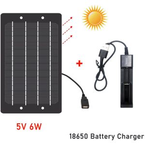 5V 6W Zonnepaneel Universele 3.7V Battery Charger Controller Dc 5V 10440 18650 14500 26650 16650 oplaadbare Adapter Usb Plug