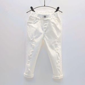 Baby Boy Witte Denim Jeans Broek Lente Herfst Kinderen Gescheurd Broek Kids Gebroken Broek Effen Peuter Leggings 2-7 Jaar