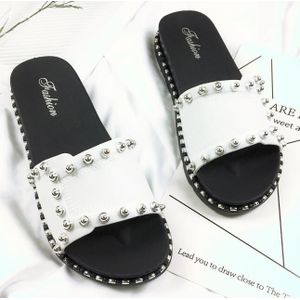 Koreaanse Open Teen Platte Slippers Vrouw Zomer Klinknagels All-Match Muffin Sandalen Meisjes Zwart/Wit/Roze slides Uitje Dames