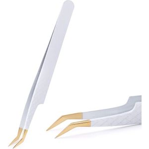 Meilaimdy Wit-Goud Anti-Statische Pincet Voor Wimper Extension Rvs Set Precision Make-Up 1Pcs