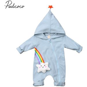 Brand 0-18M Toddler Baby Girls Boys Autumn Winter Romper Rainbow Cloud Long Sleeve Zipper Hooded Blue Warm Jumpsuits