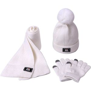 Kinderen Winter Wol Gebreide Beanie Cap Sjaal Handschoenen Set Outdoor Warm Beanie Met Voering Kids Pom Pom Muts Sjaal Handschoenen 3 Pcs Set