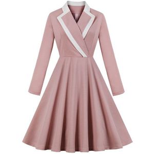 Sisjuly Vintage Pak Kraag Lange Mouwen EEN Lijn Jurken Elegante Frankrijk Office Dames Jurk Retro Knielange Robe Party vestido