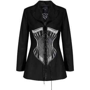 Twotwinstyle Hit Kleur Borduren Blazer Voor Vrouwen Notch Kraag Lange Mouwen Lace Up Hoge Taille Pak Vrouwelijke Herfst