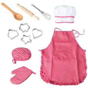 11 Stuks Chef Set Voor Kinderen Keuken Kostuum Rollenspel Kits Baby Meisjes Schort Hoed Vrienden Game Kinderen