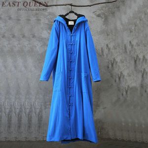 Chinese Mantel Lange Shirt Vrouwelijke Tuniek Pocket Katoen Linnen Meditatie Kleding Poncho Hoodie Heks Robe Vintage Femme TA1758