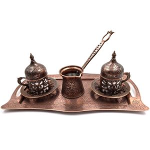 Handgemaakte Clover Turkse Griekse Arabische Koffie Espresso Serving Voor 2, Kopjes Schotels Deksels Lade Delight Suiker Schotel